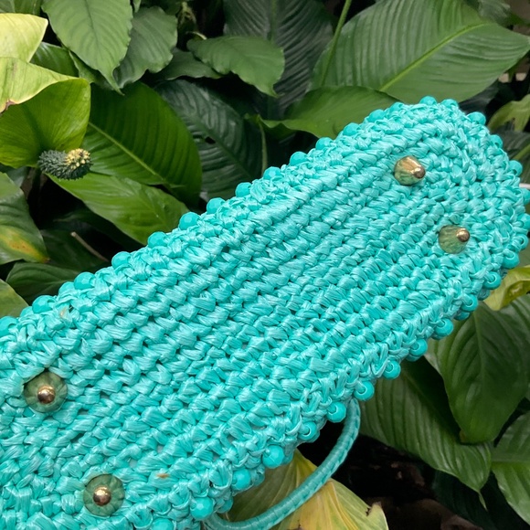 VTG Dayne Taylor Teal Colored Beaded Straw Purse From 60’s - Picture 6 of 6